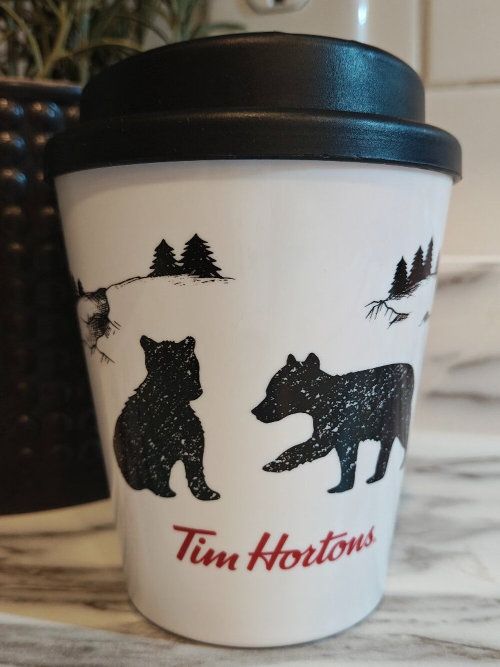 2018 Tim Hortons Mommy & Me Bear and Cub Plastic Travel Mug with Screw-On Lid